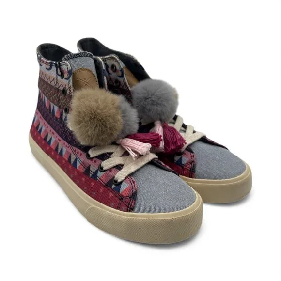 Inkkas Womens Chambray Boho Aztec Canvas Print High Top Sneakers Shoes SZ 8 - Picture 2 of 7